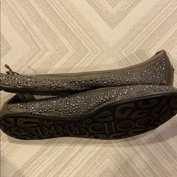 Jimmy Choo Grey Leather Flats w. Silver Grommets - Picture 7 of 7